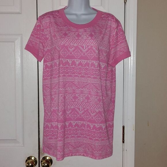 LuLaRoe Liv Shirt Pink and White Patterned  Sz L - Picture 1 of 4